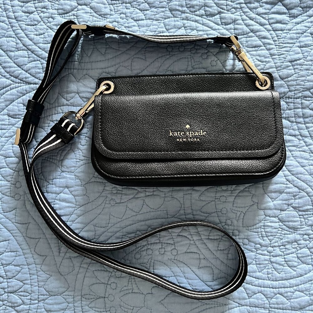 Kate Spade New York Staci Dual Zip Around Crossbody Leather Bag in Black